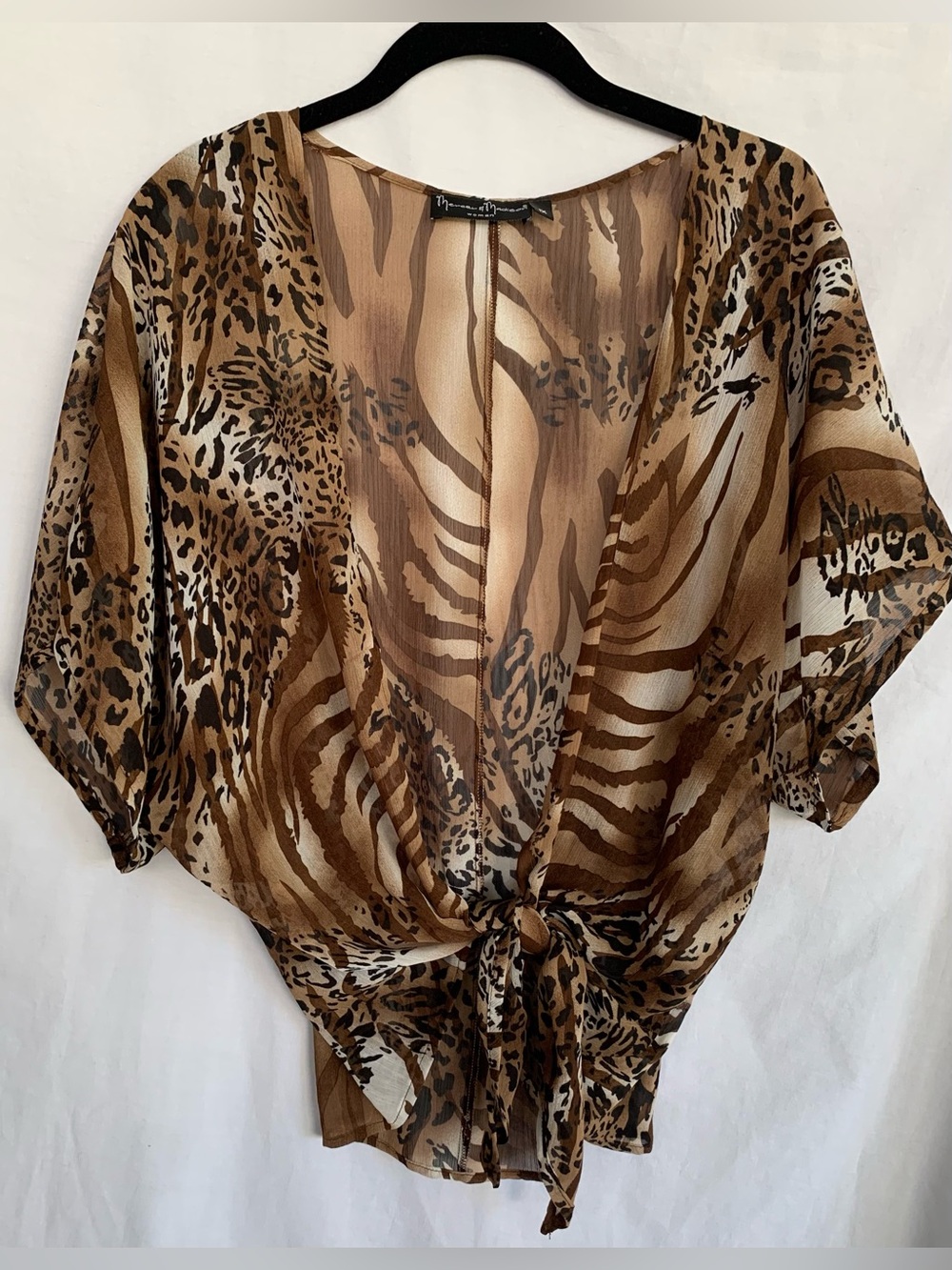 mercer & madison Brown Animal-Print Tie-Front Blouse Cover Up